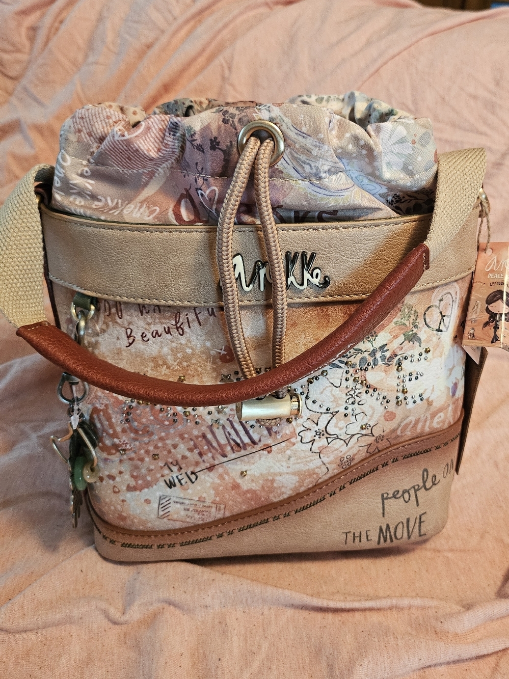 Anekke Flowers Rope Closure Crossbody Bag